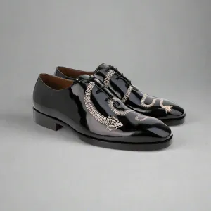 Patent Leather Dragon Embroidery Whole Cut Oxfords - Formal Shoes - Shoes For Party