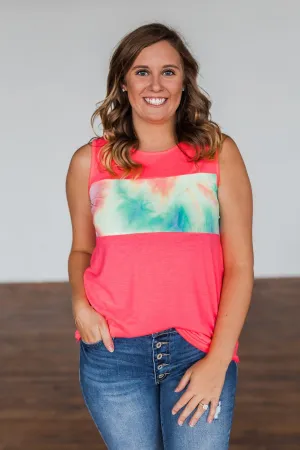 Pocketful of Pink Color Block Tank Top- Neon Pink