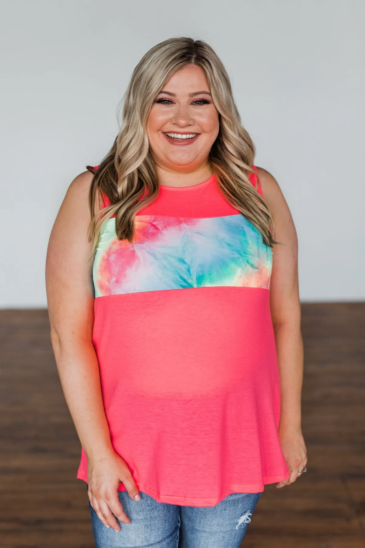 Pocketful of Pink Color Block Tank Top- Neon Pink