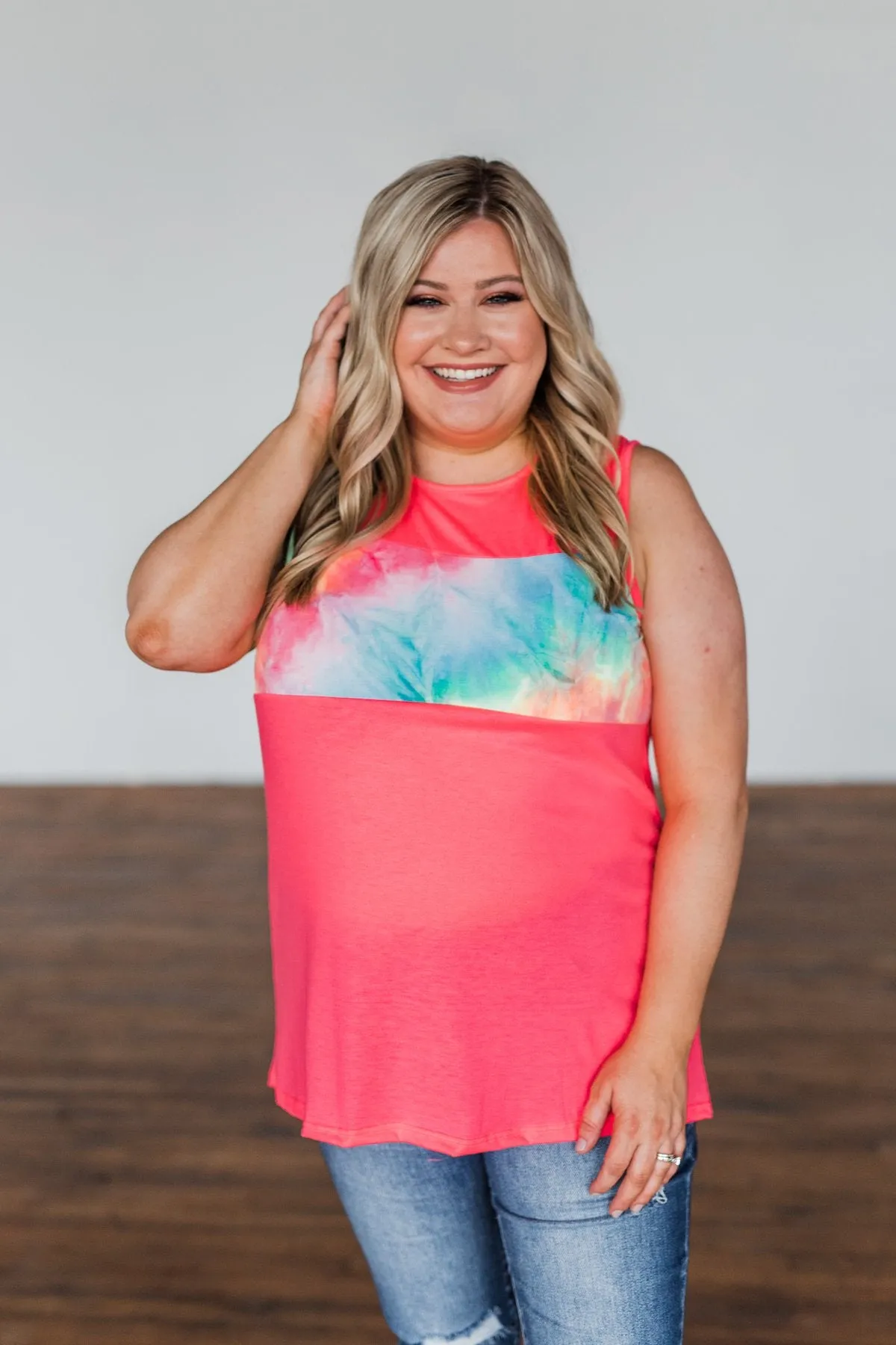 Pocketful of Pink Color Block Tank Top- Neon Pink