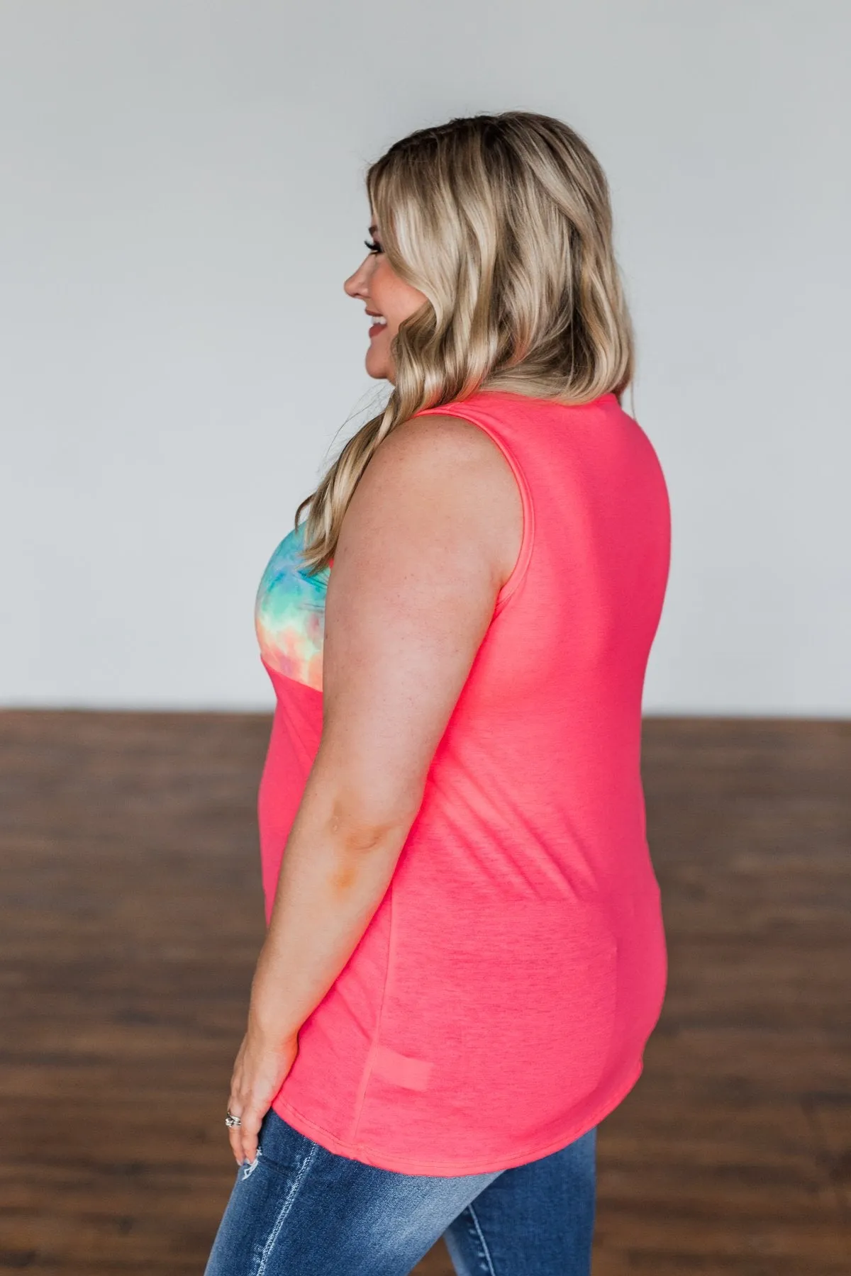 Pocketful of Pink Color Block Tank Top- Neon Pink