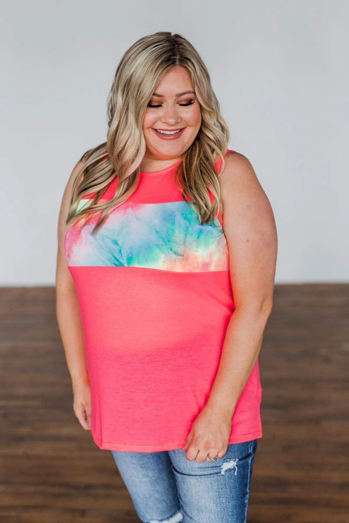 Pocketful of Pink Color Block Tank Top- Neon Pink