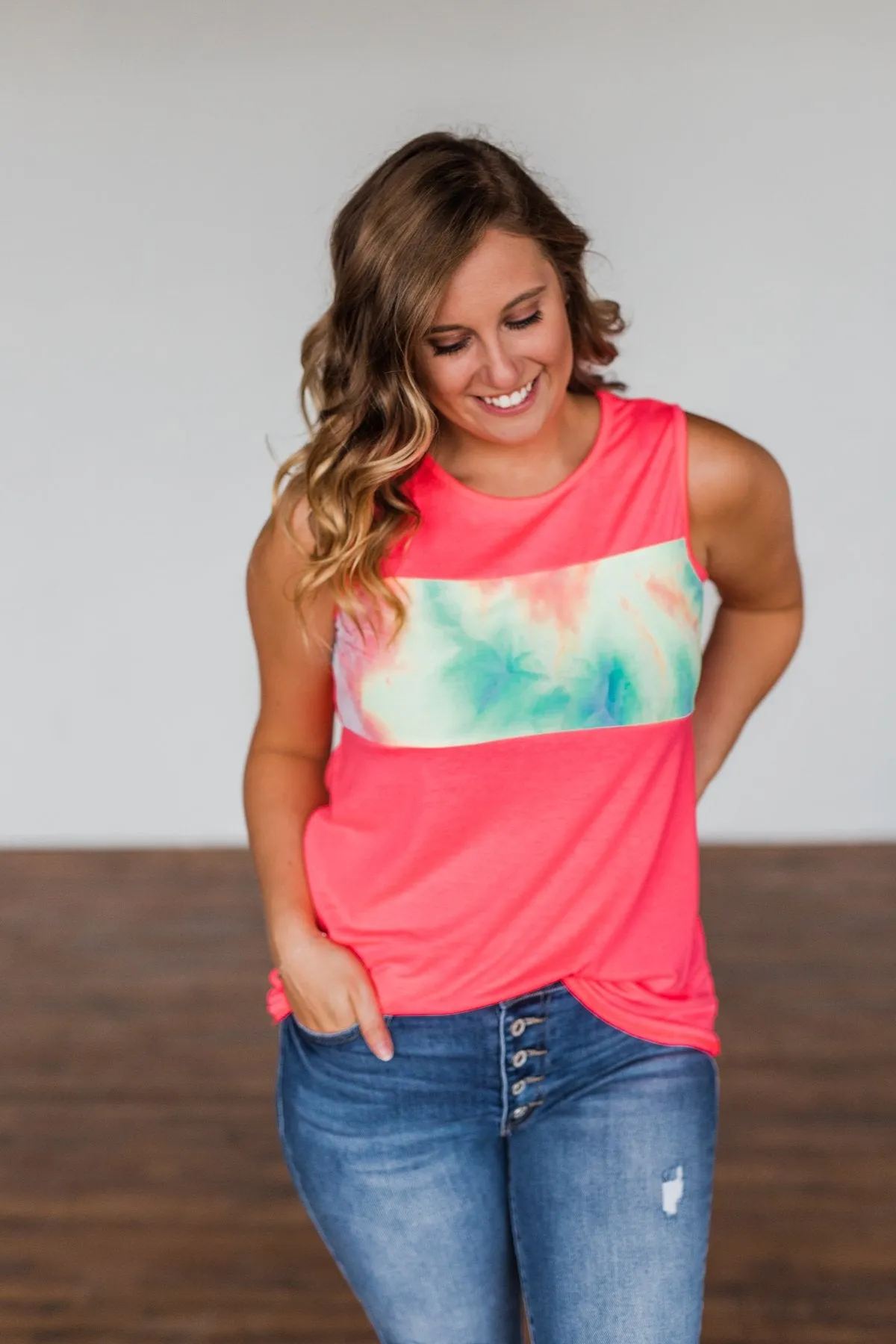 Pocketful of Pink Color Block Tank Top- Neon Pink