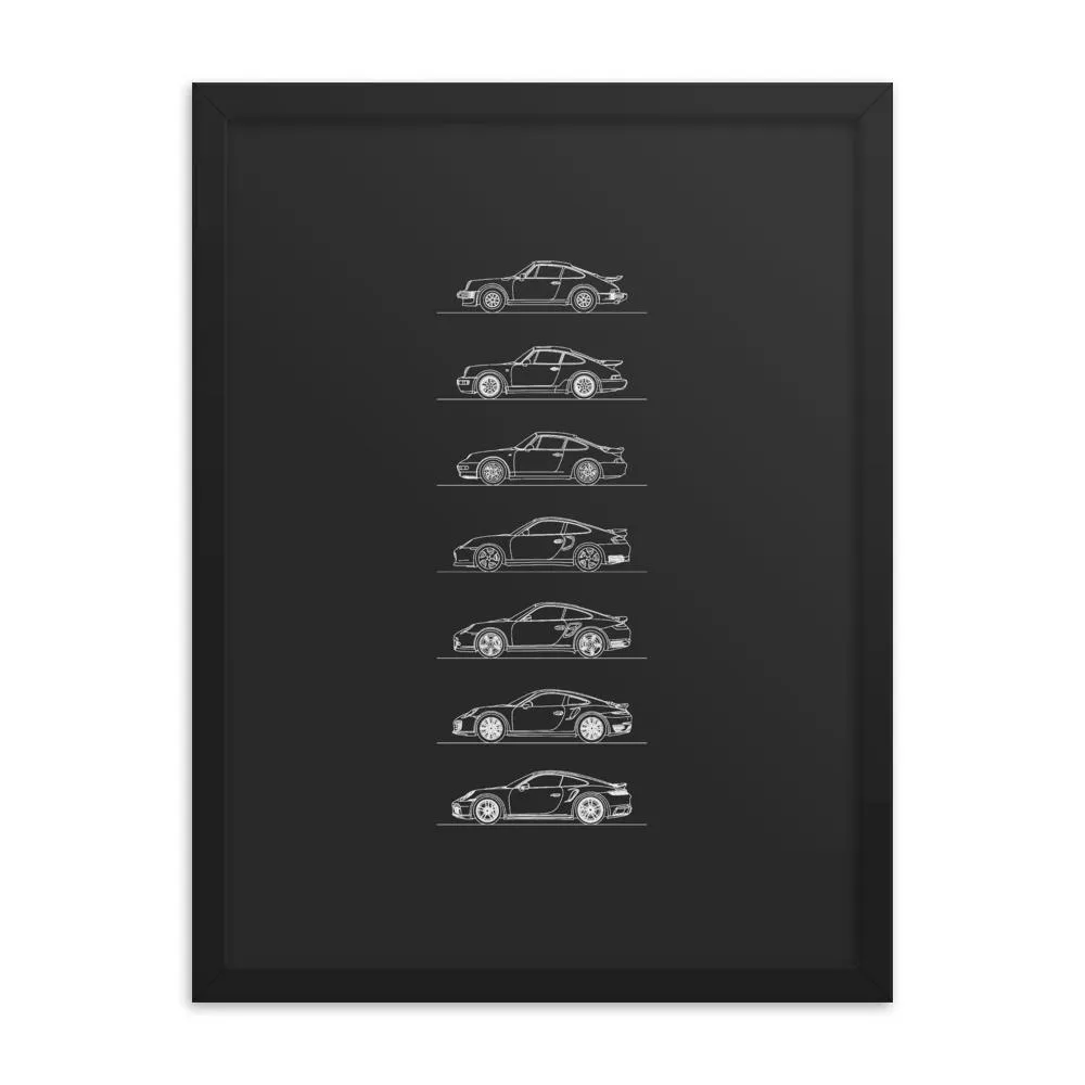 Porsche 911 Turbo Evolution Silhouette Poster - Framed