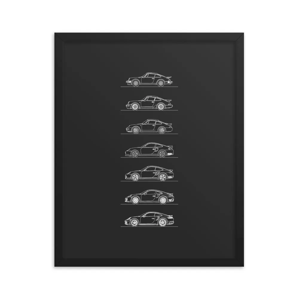 Porsche 911 Turbo Evolution Silhouette Poster - Framed