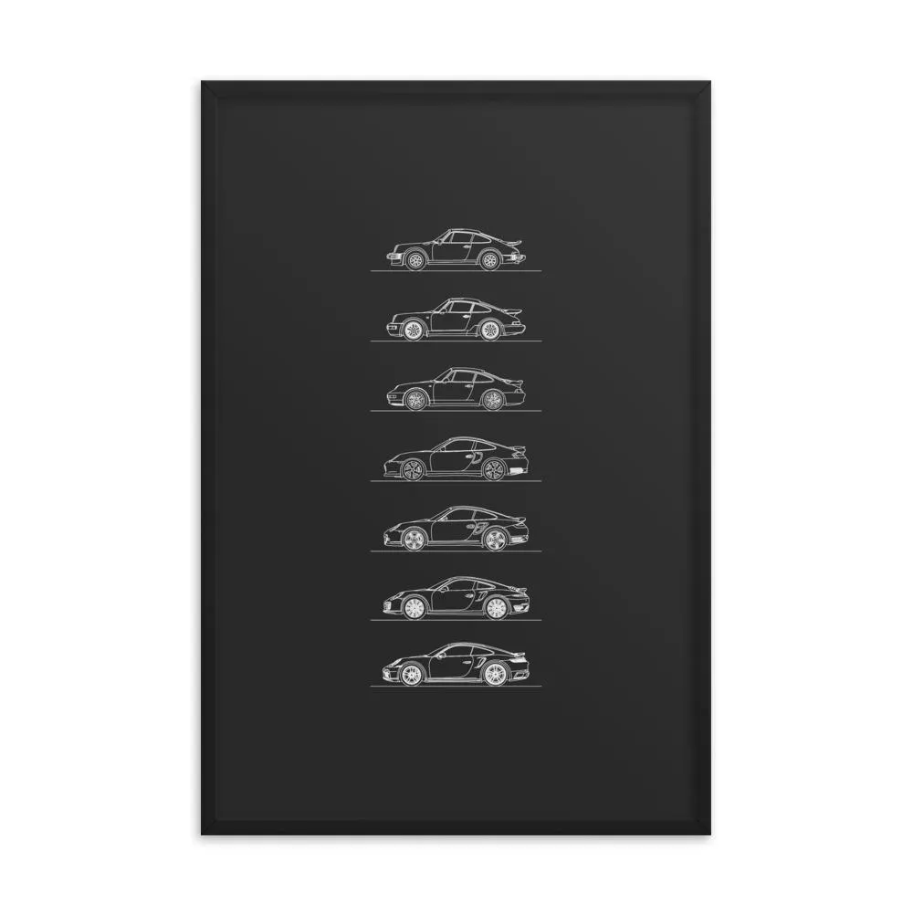 Porsche 911 Turbo Evolution Silhouette Poster - Framed