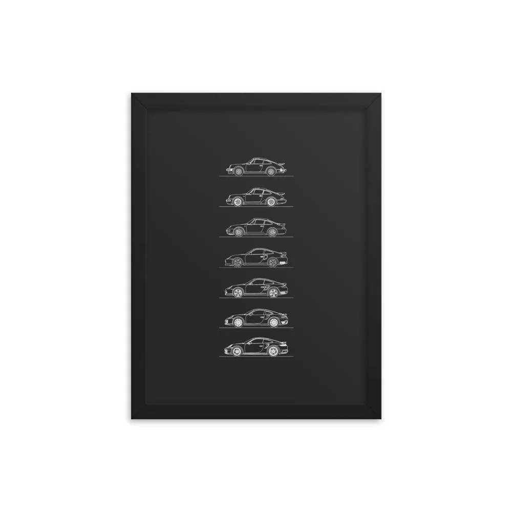 Porsche 911 Turbo Evolution Silhouette Poster - Framed