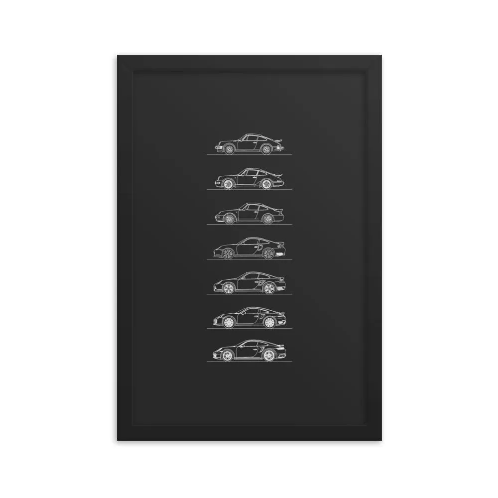 Porsche 911 Turbo Evolution Silhouette Poster - Framed