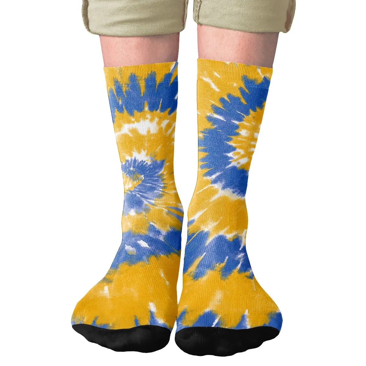 Powder Blue & Yellow Tie Dye Adult Crew Socks