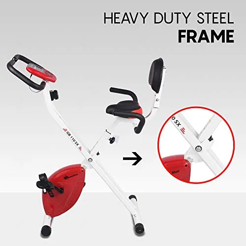 PowerMax Fitness BX-110SX Fitness Exercise Magnetic X Bike Cycle for Home, Weight Loss, Cherry Red