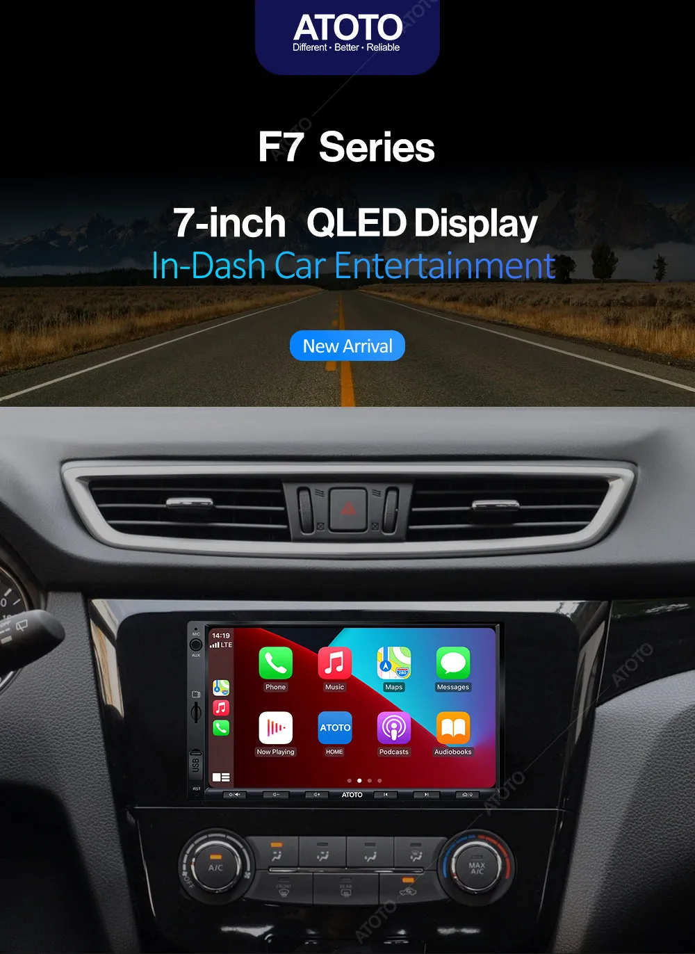 Premium Car Stereo ATOTO F7 XE Wireless CarPlay & Android Auto Bluetooth QLED