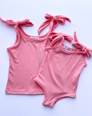PREORDER! Madden Tie Shoulder Tank Top & Leotard - Dark Coral Pink