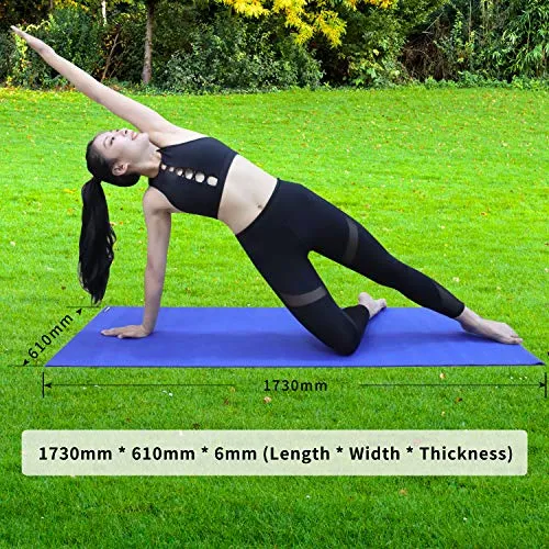 PROIRON Yoga Mat - 173×61×0.6cm BLUE Exercise Mat with Free Travel Carry Bag for Home Gym Fitness 6mm
