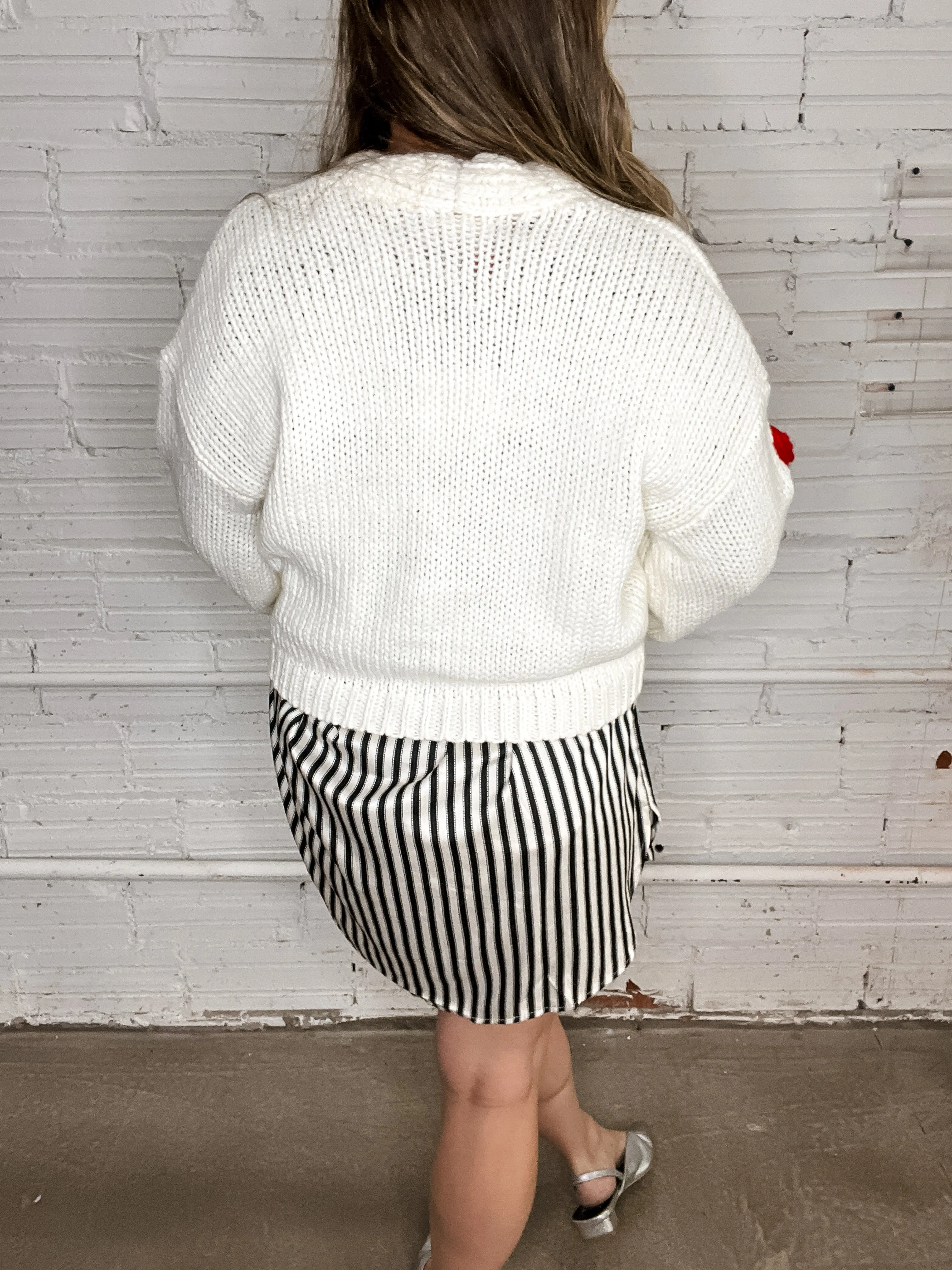 Puff Heart Chunky Cardigan - White