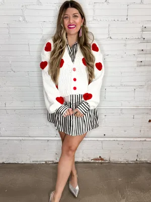 Puff Heart Chunky Cardigan - White