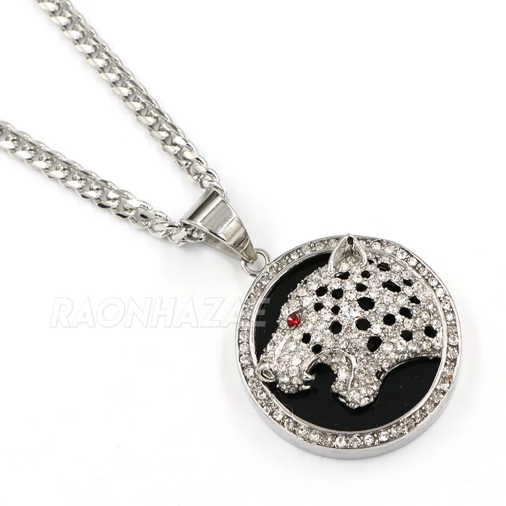 Raonhazae 316L Stainless Steel 3D Black Panther Pendant W/4mm Miami Cuban Chain