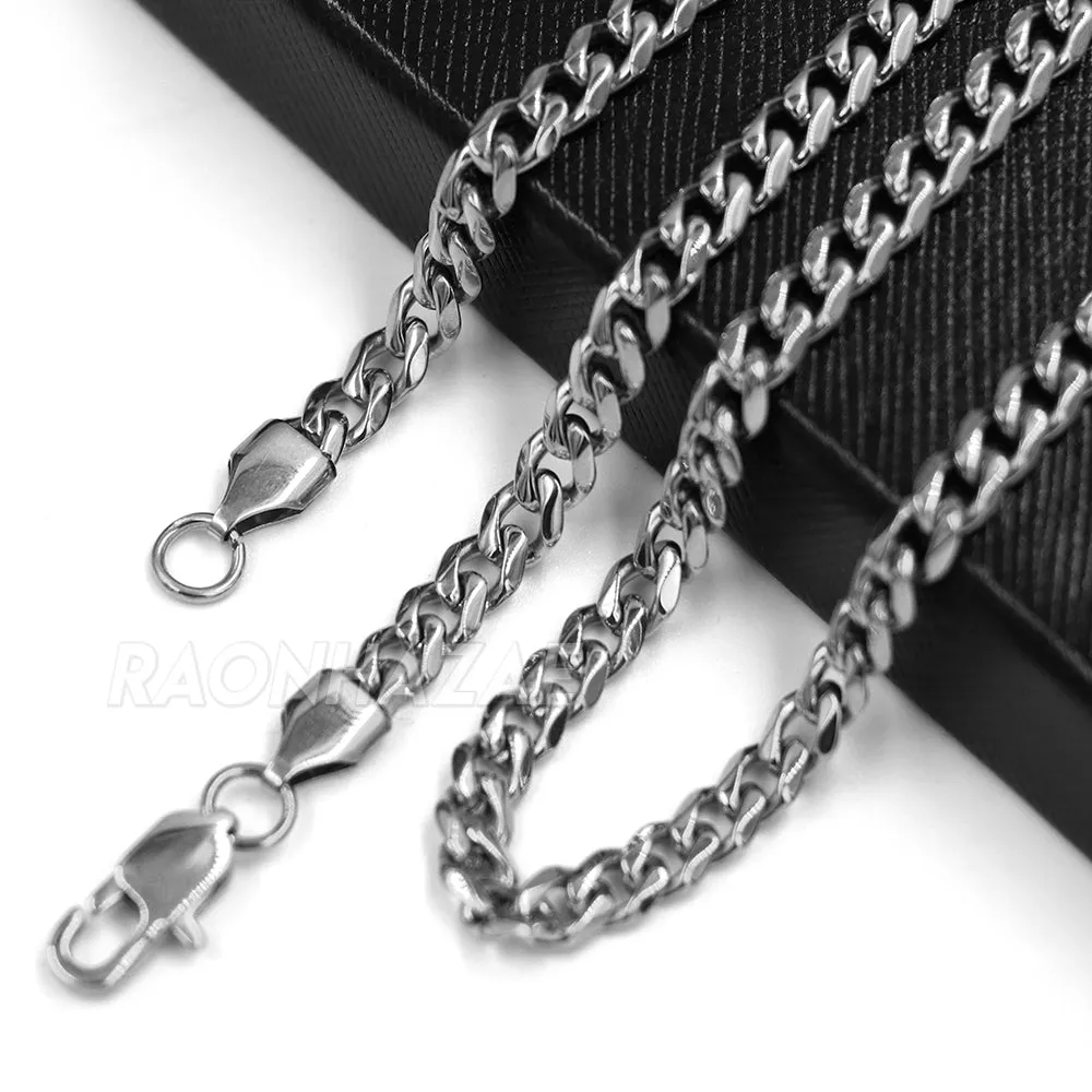 Raonhazae 316L Stainless Steel 3D Black Panther Pendant W/4mm Miami Cuban Chain