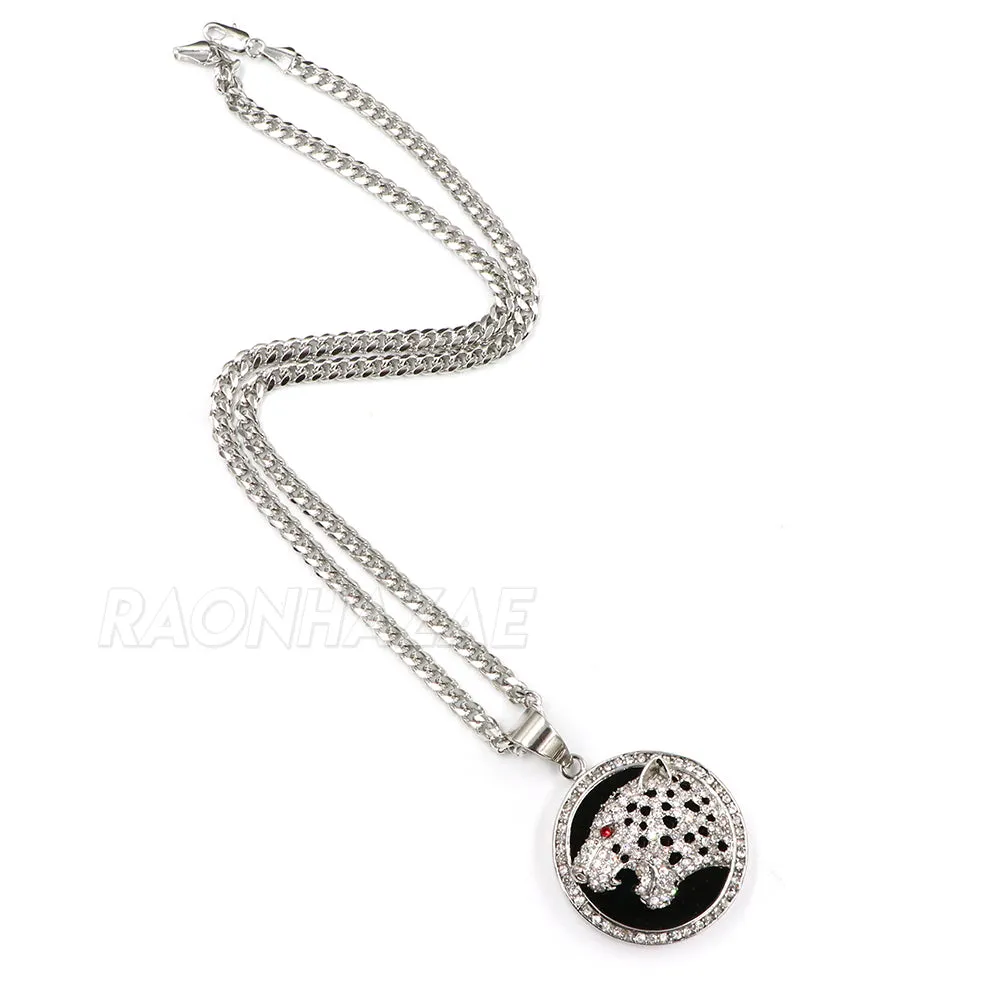 Raonhazae 316L Stainless Steel 3D Black Panther Pendant W/4mm Miami Cuban Chain