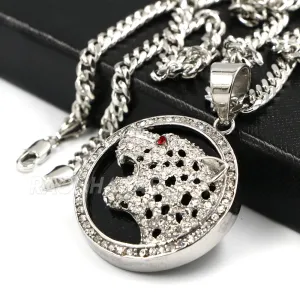 Raonhazae 316L Stainless Steel 3D Black Panther Pendant W/4mm Miami Cuban Chain