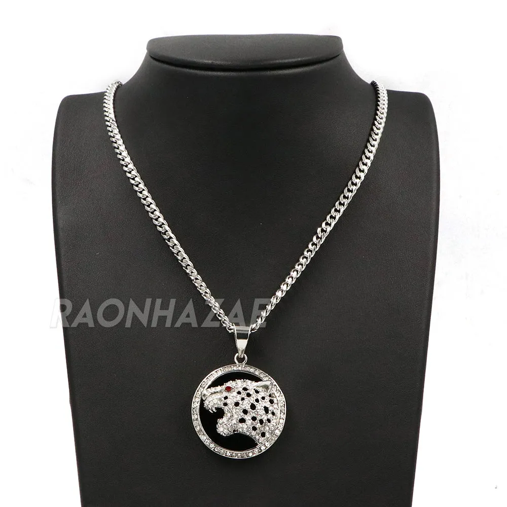 Raonhazae 316L Stainless Steel 3D Black Panther Pendant W/4mm Miami Cuban Chain