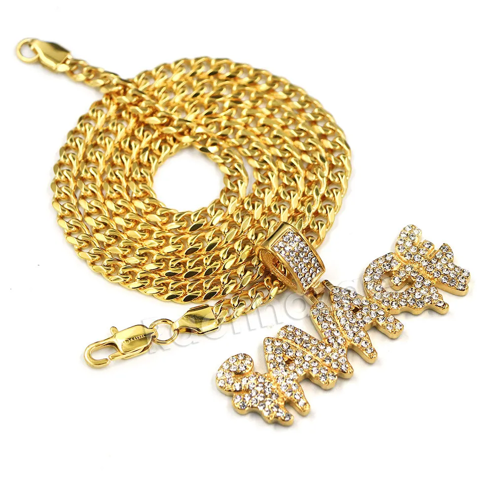 Raonhazae 316L Stainless Steel Dripped Bubble Savage Iced CZ Pendant w/ 4mm Miami Cuban Chain