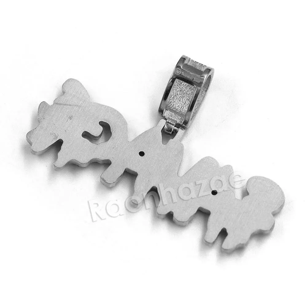 Raonhazae 316L Stainless Steel Dripped Bubble Savage Iced CZ Pendant w/ 4mm Miami Cuban Chain