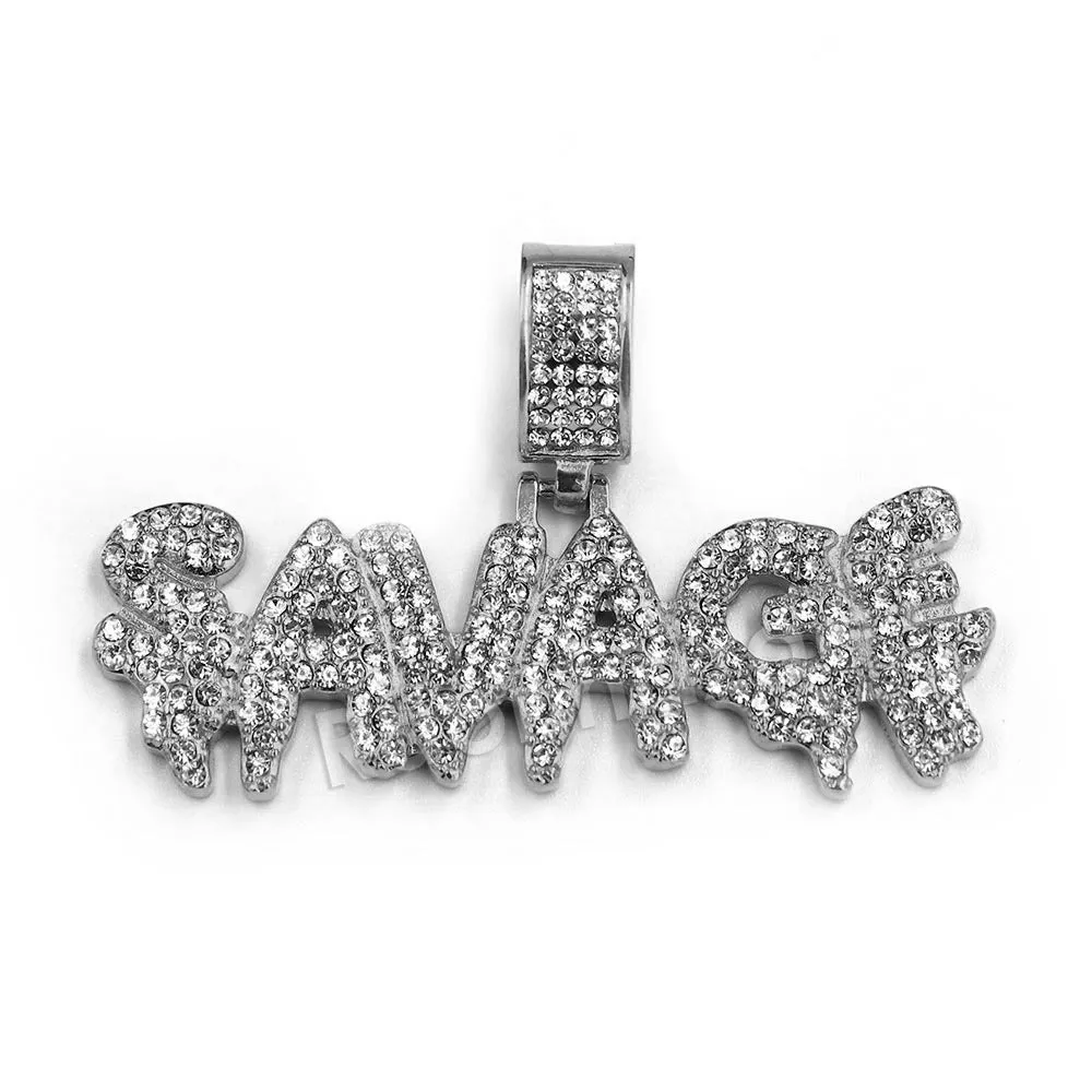 Raonhazae 316L Stainless Steel Dripped Bubble Savage Iced CZ Pendant w/ 4mm Miami Cuban Chain