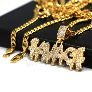 Raonhazae 316L Stainless Steel Dripped Bubble Savage Iced CZ Pendant w/ 4mm Miami Cuban Chain