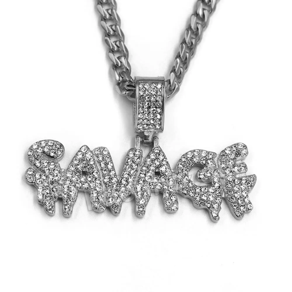 Raonhazae 316L Stainless Steel Dripped Bubble Savage Iced CZ Pendant w/ 4mm Miami Cuban Chain