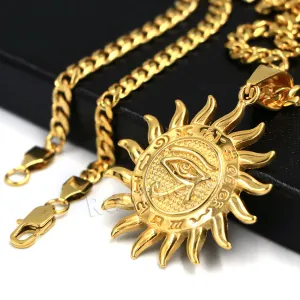 Raonhazae 316L Stainless Steel Round Medallion Eye of Horus All Seeing Eyes Symbol Pendant w/ 4mm Miami Cuban Chain