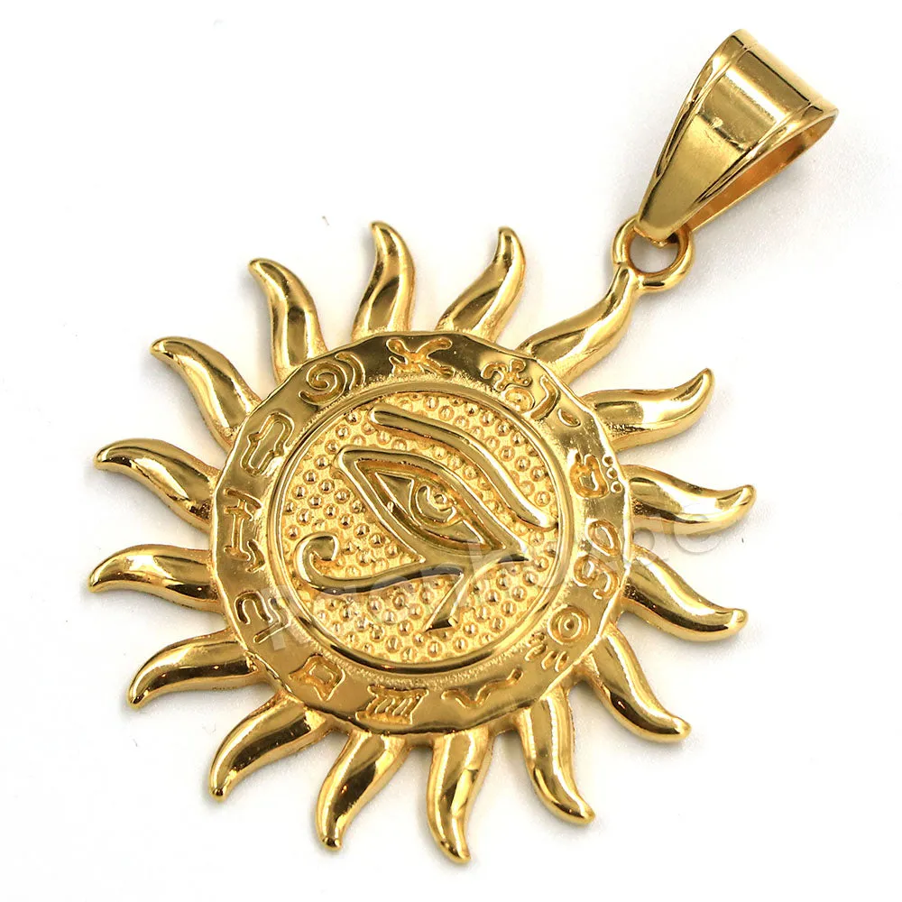 Raonhazae 316L Stainless Steel Round Medallion Eye of Horus All Seeing Eyes Symbol Pendant w/ 4mm Miami Cuban Chain