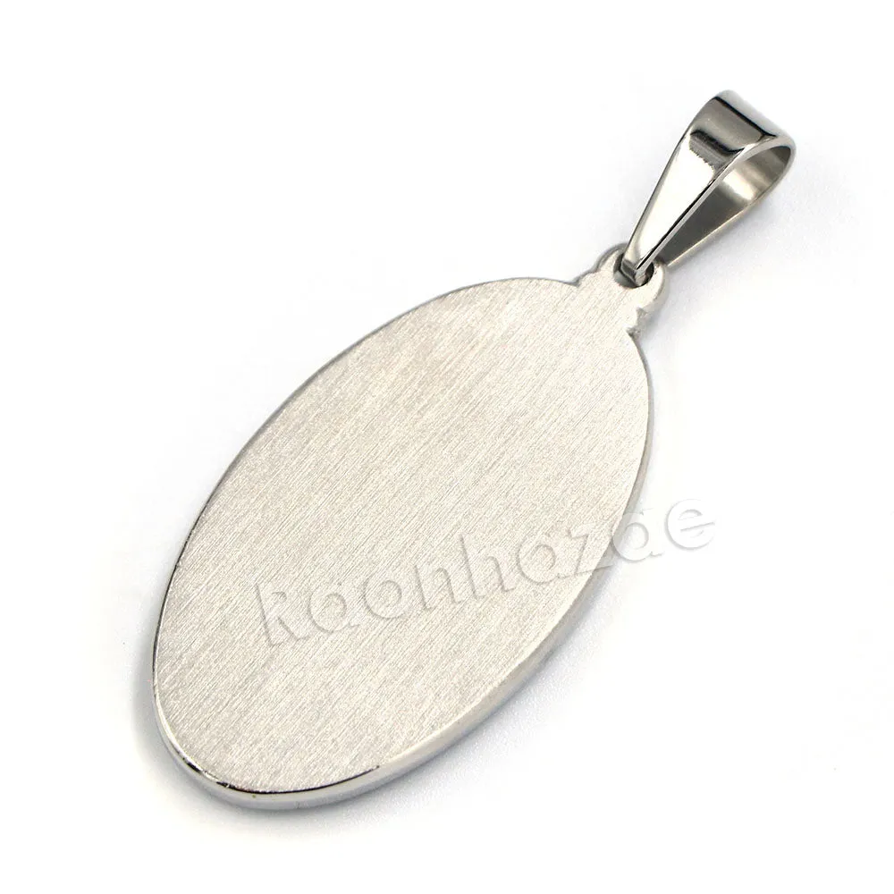Raonhazae 316L Stainless The Virgin of Guadalupe Oval Medallion De Lady of Gudalupe Pendant w/ 4mm Miami Cuban Chain