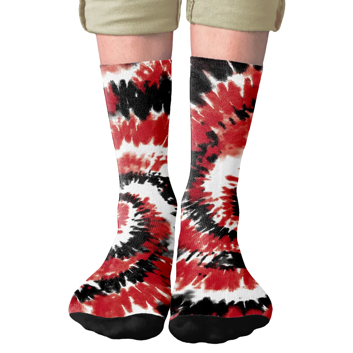 Red & Black Tie Dye Adult Crew Socks