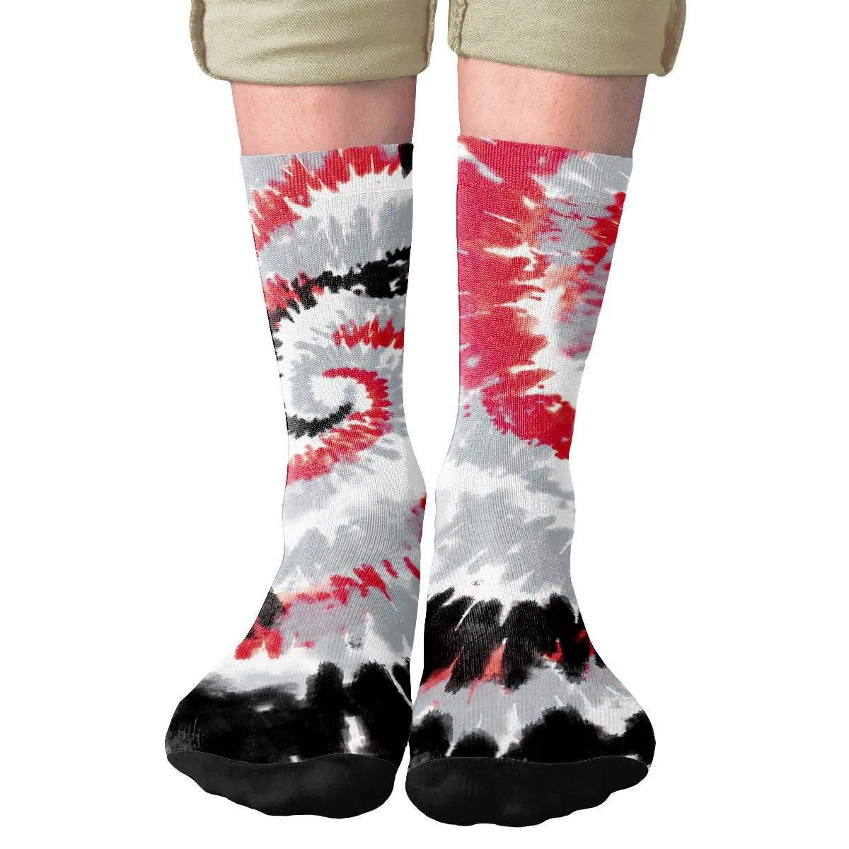 Red & Grey Tie Dye Adult Crew Socks