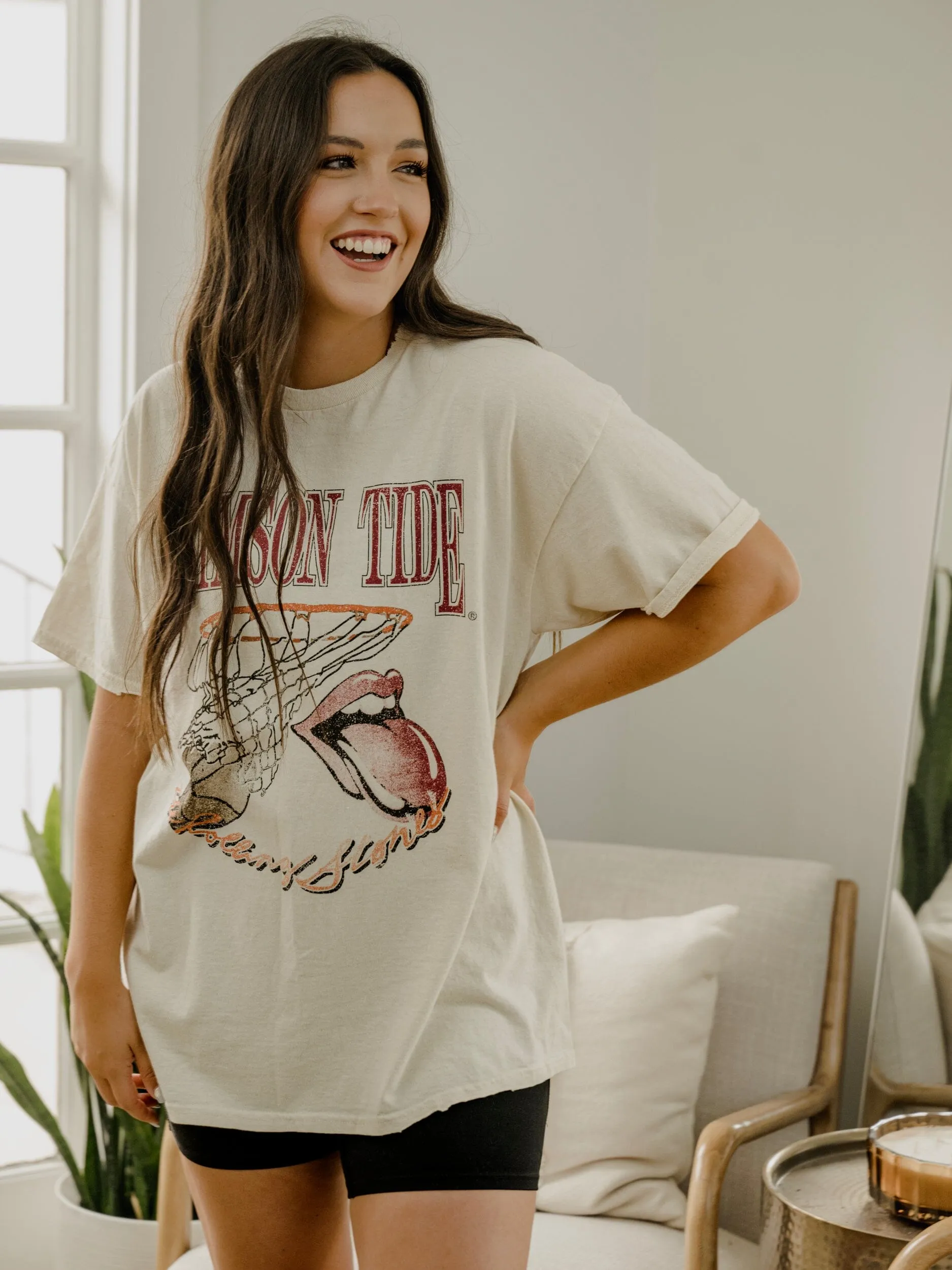 Rolling Stones University of Alabama Basketball Net Off White Thrifted Tee