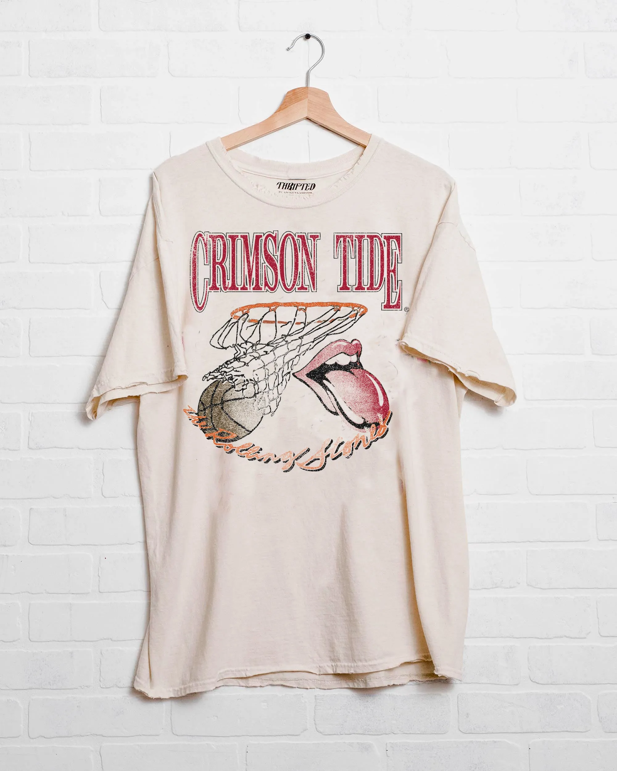 Rolling Stones University of Alabama Basketball Net Off White Thrifted Tee