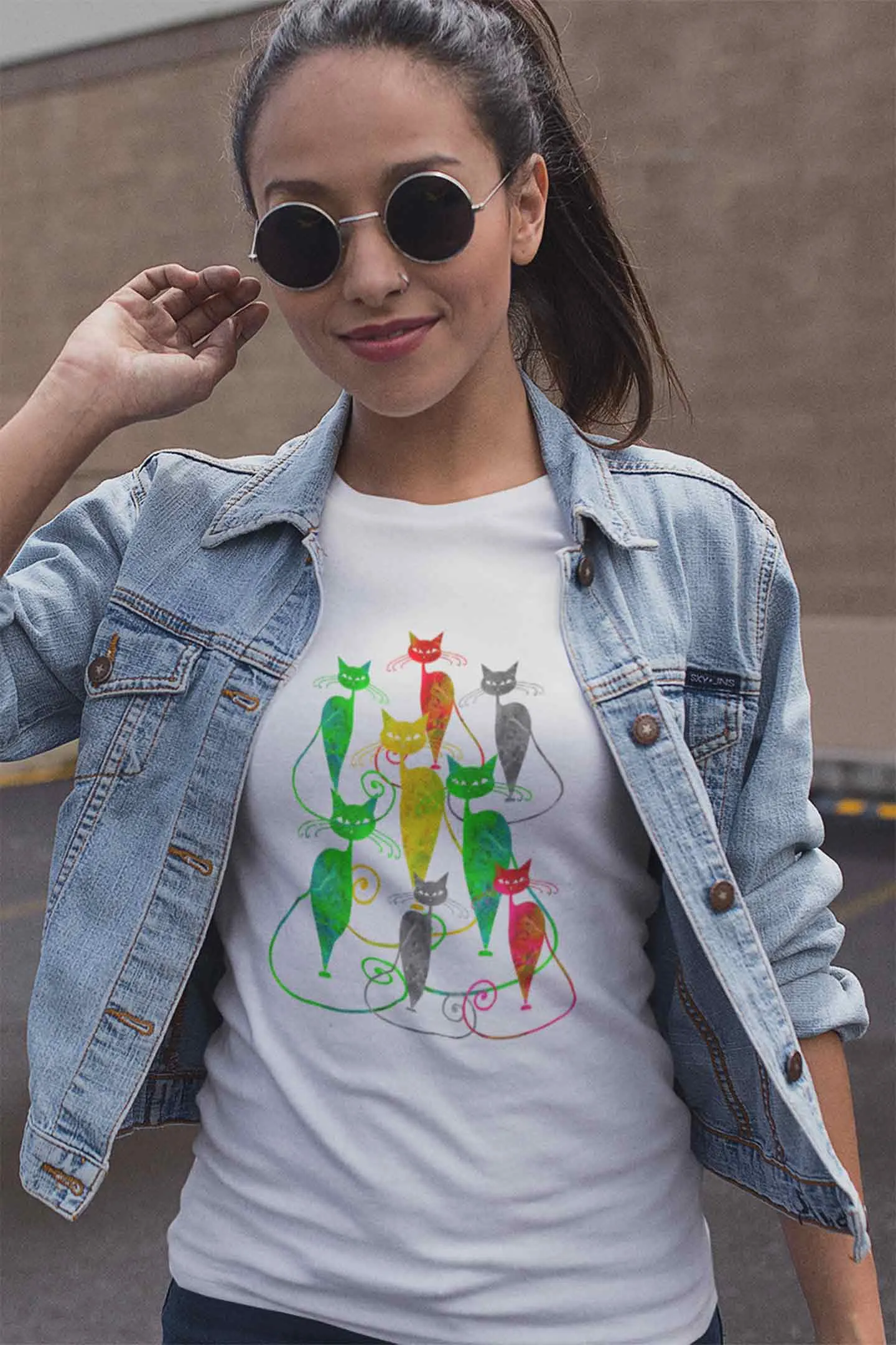 Round Neck T-Shirt (Women) - Sassy Kitties (10 Colours)