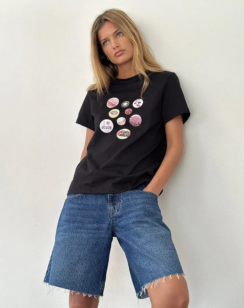 Saki Tee in Black with Badges Graphic