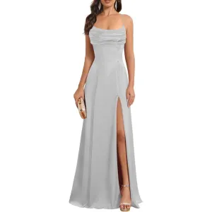 Satin Long Bridesmaid Dresses with Slit Aline Corset Long Prom Dresses