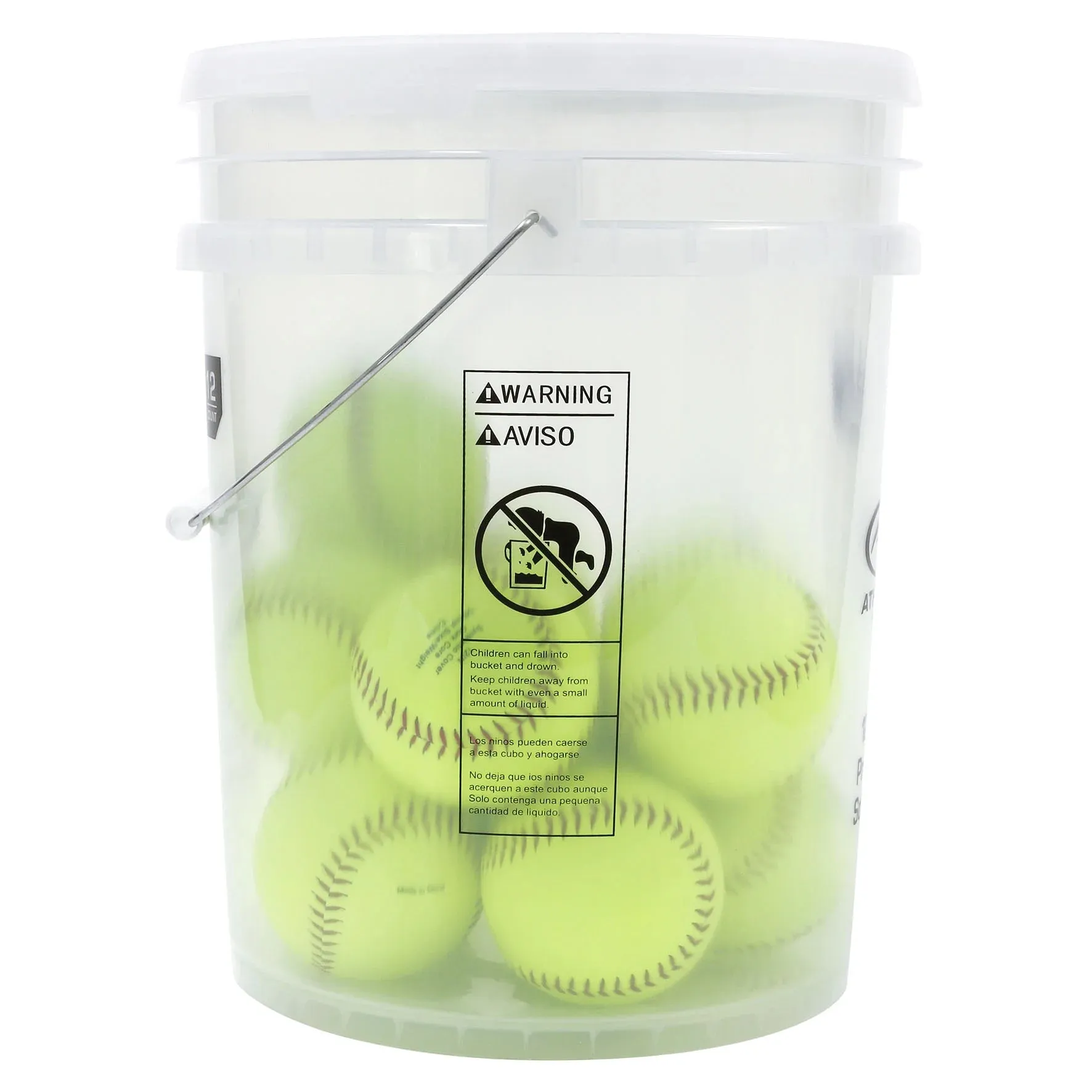 Set of 12 Softballs in Bucket, 12 Inch, Yellow