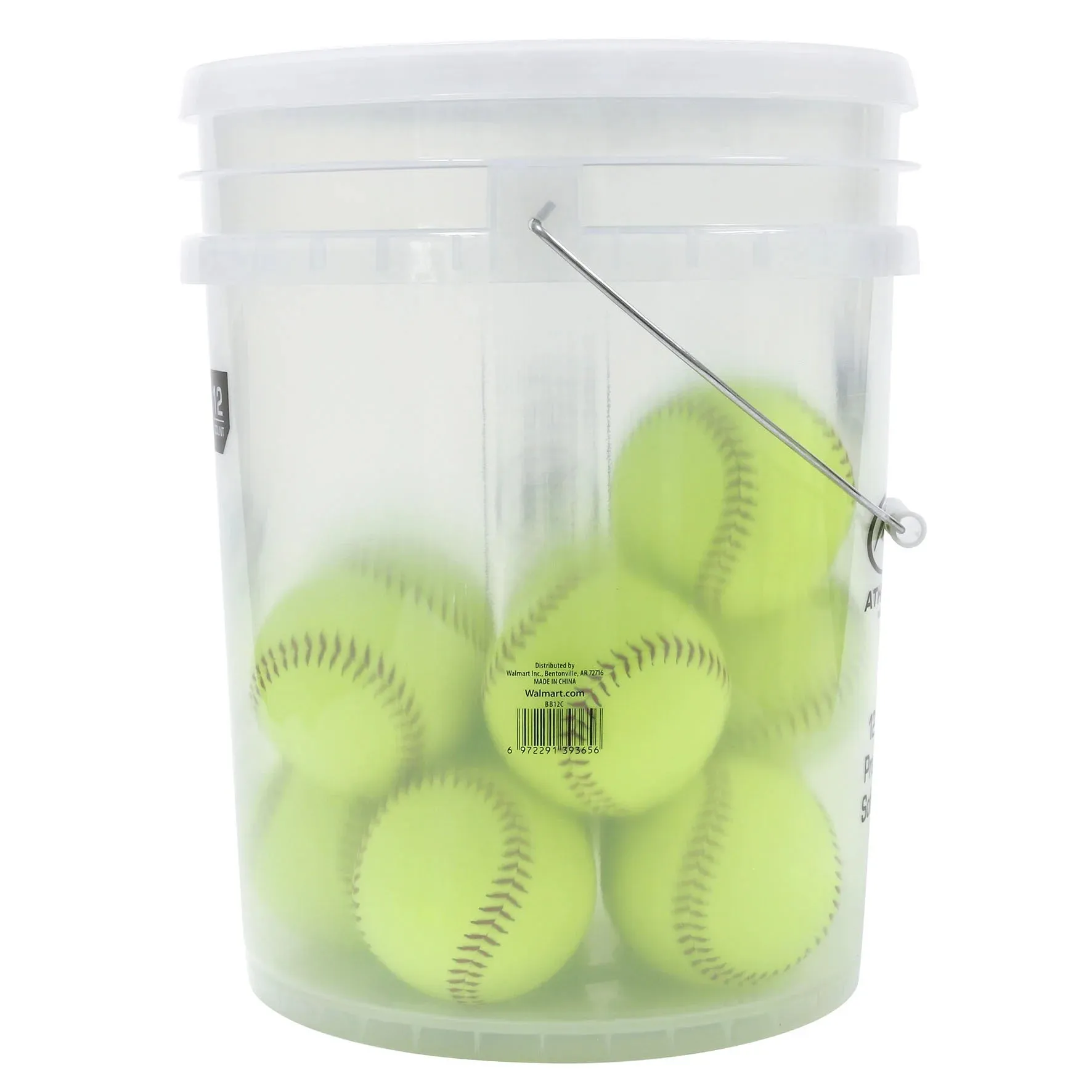 Set of 12 Softballs in Bucket, 12 Inch, Yellow