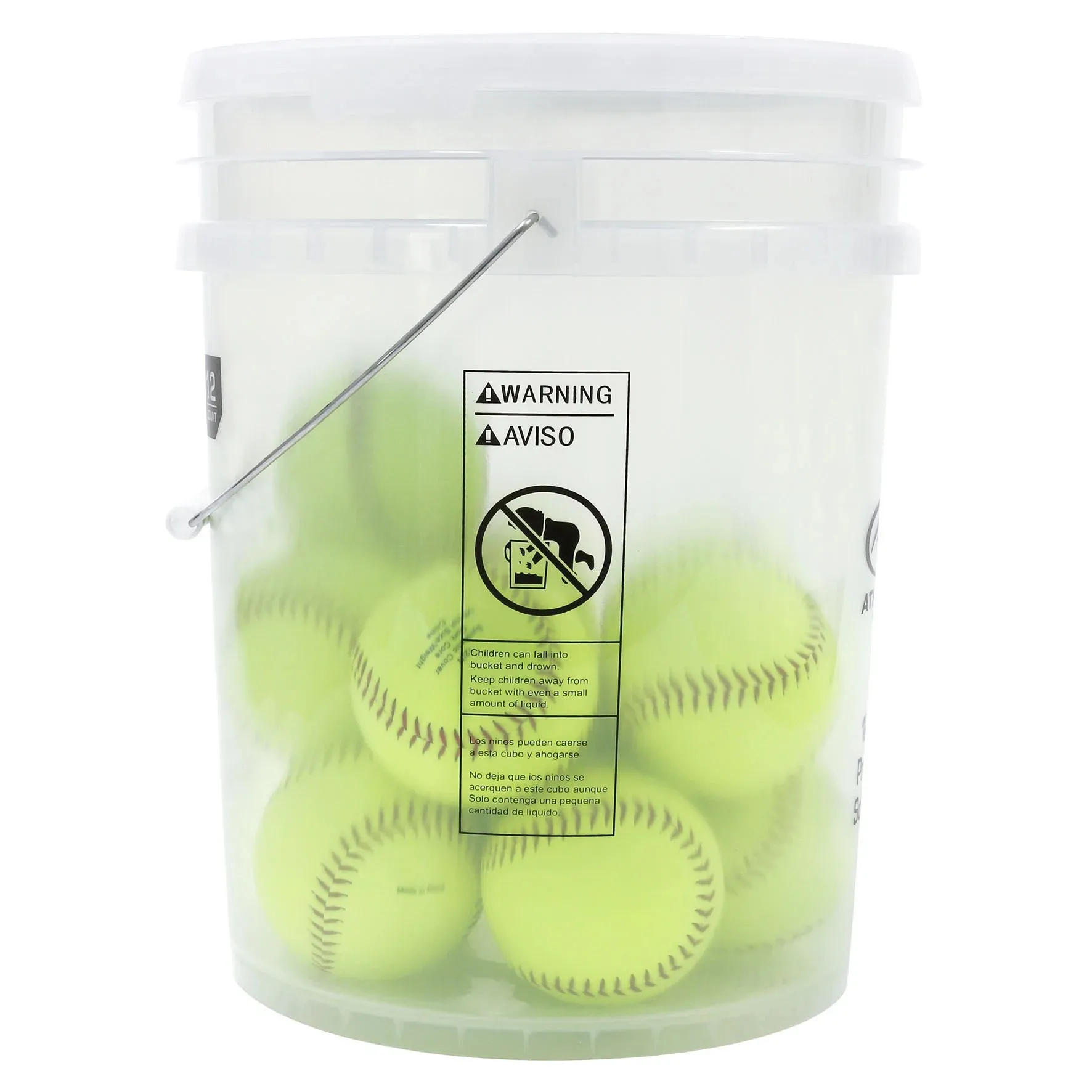 Set of 12 Softballs in Bucket, 12 Inch, Yellow