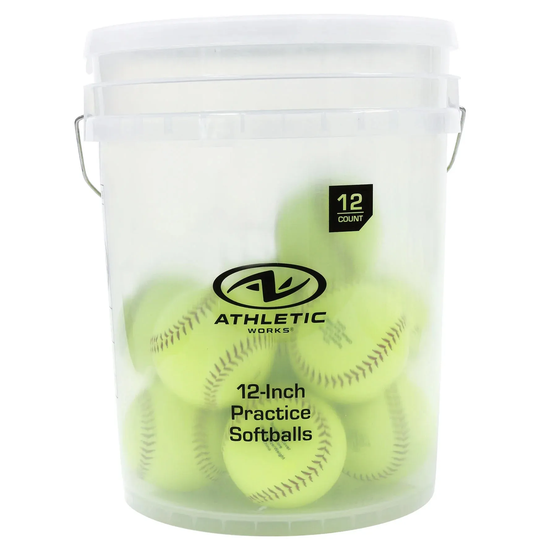 Set of 12 Softballs in Bucket, 12 Inch, Yellow