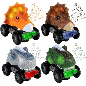 SET OF 4 ROARING DINO BUMP & GO TOY CARS