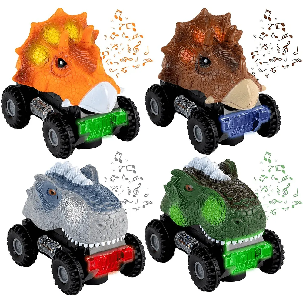 SET OF 4 ROARING DINO BUMP & GO TOY CARS