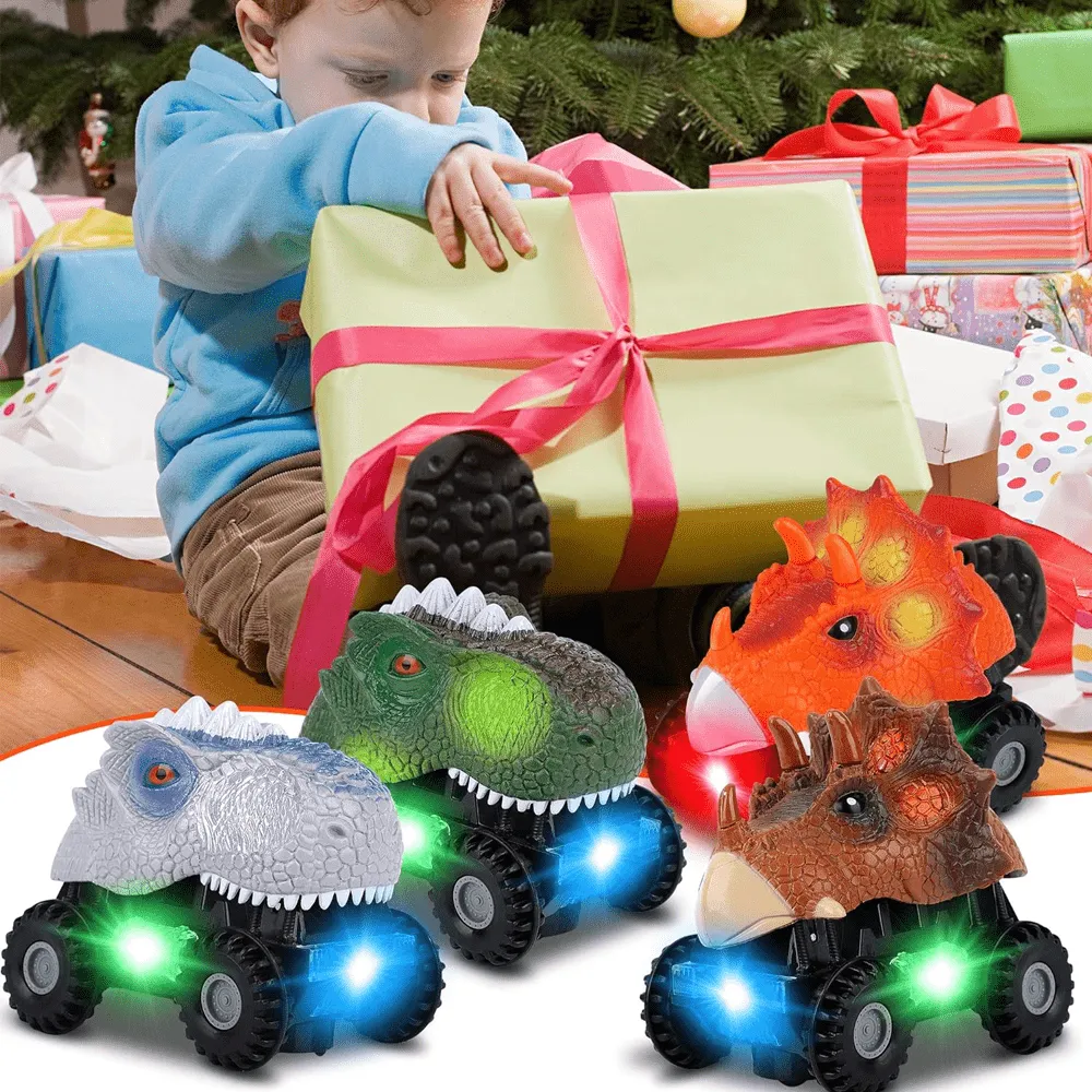 SET OF 4 ROARING DINO BUMP & GO TOY CARS