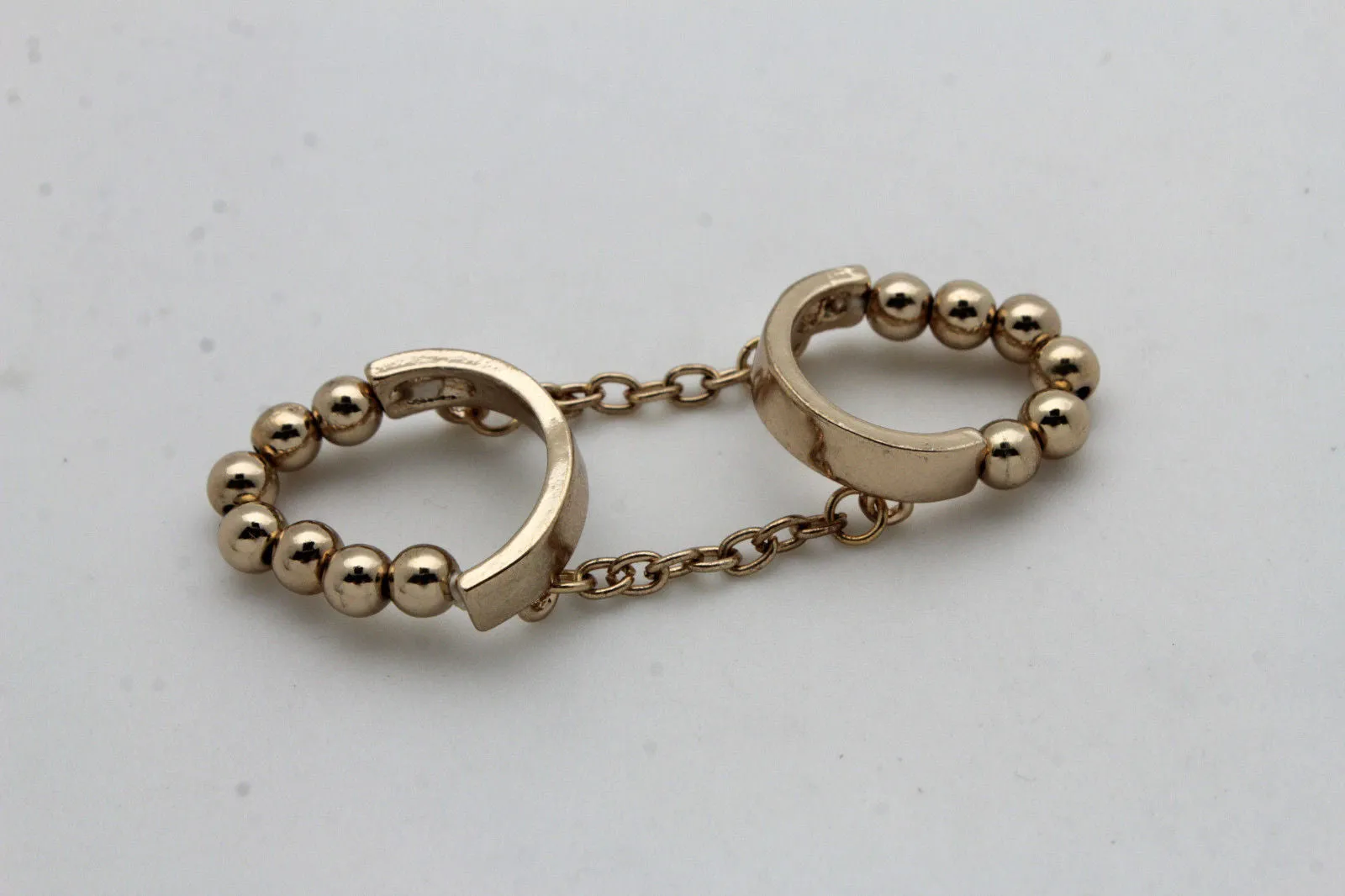 Silver Gold Band Elastic Short Chain Rhinestones Plate Double Ring Women Unique