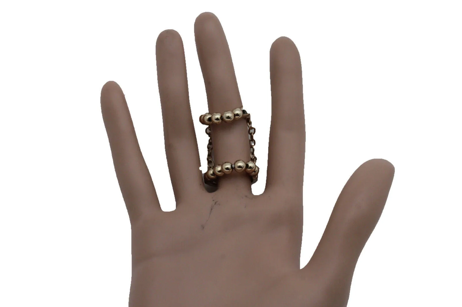 Silver Gold Band Elastic Short Chain Rhinestones Plate Double Ring Women Unique