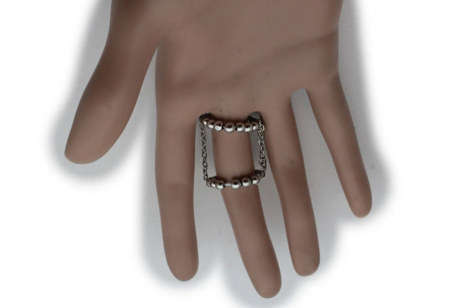 Silver Gold Band Elastic Short Chain Rhinestones Plate Double Ring Women Unique