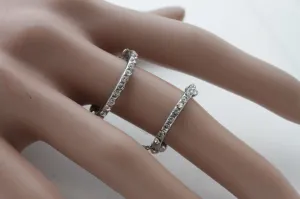 Silver Gold Band Elastic Short Chain Rhinestones Plate Double Ring Women Unique